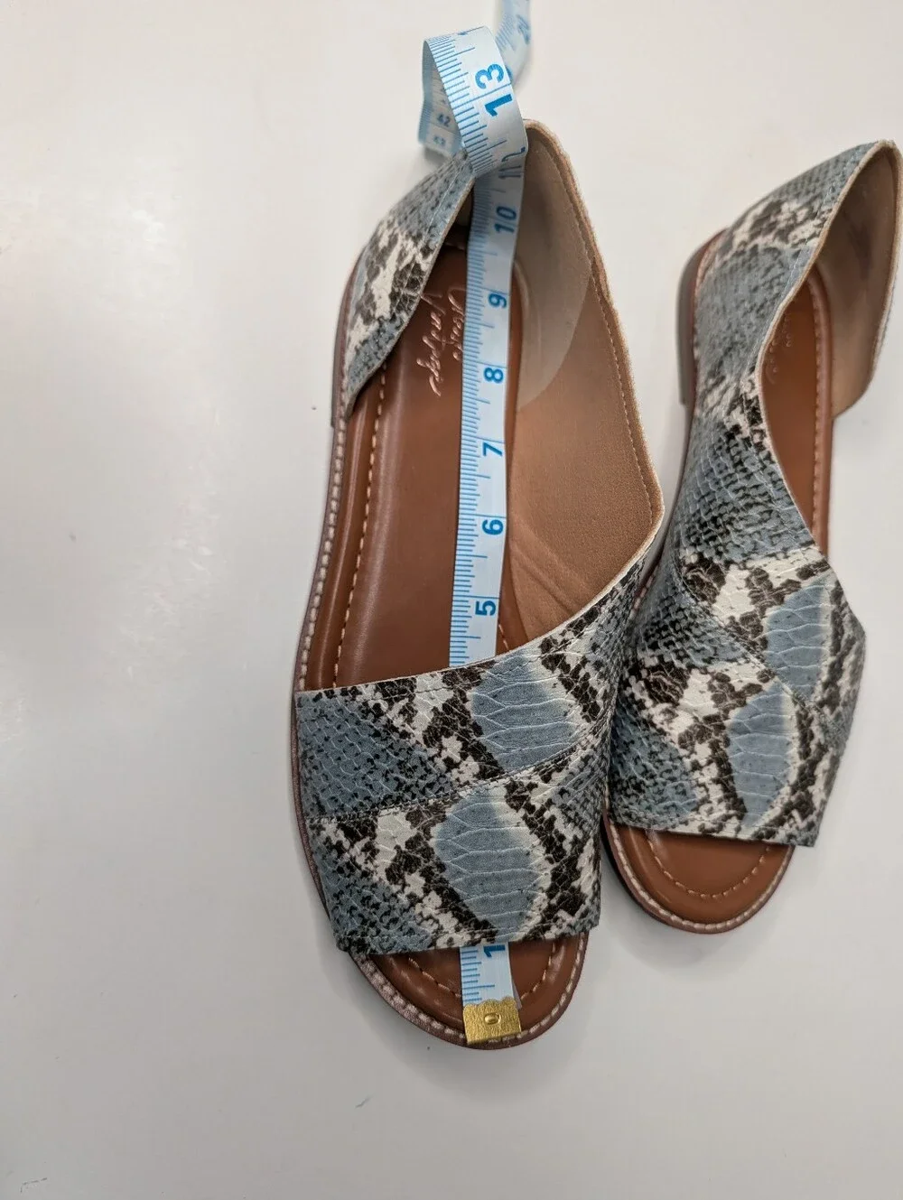 Crown Vintage Snake Print Blue Gray Open Toe Slip On Shoes Sandals Women's 8M